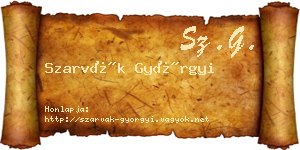Szarvák Györgyi névjegykártya